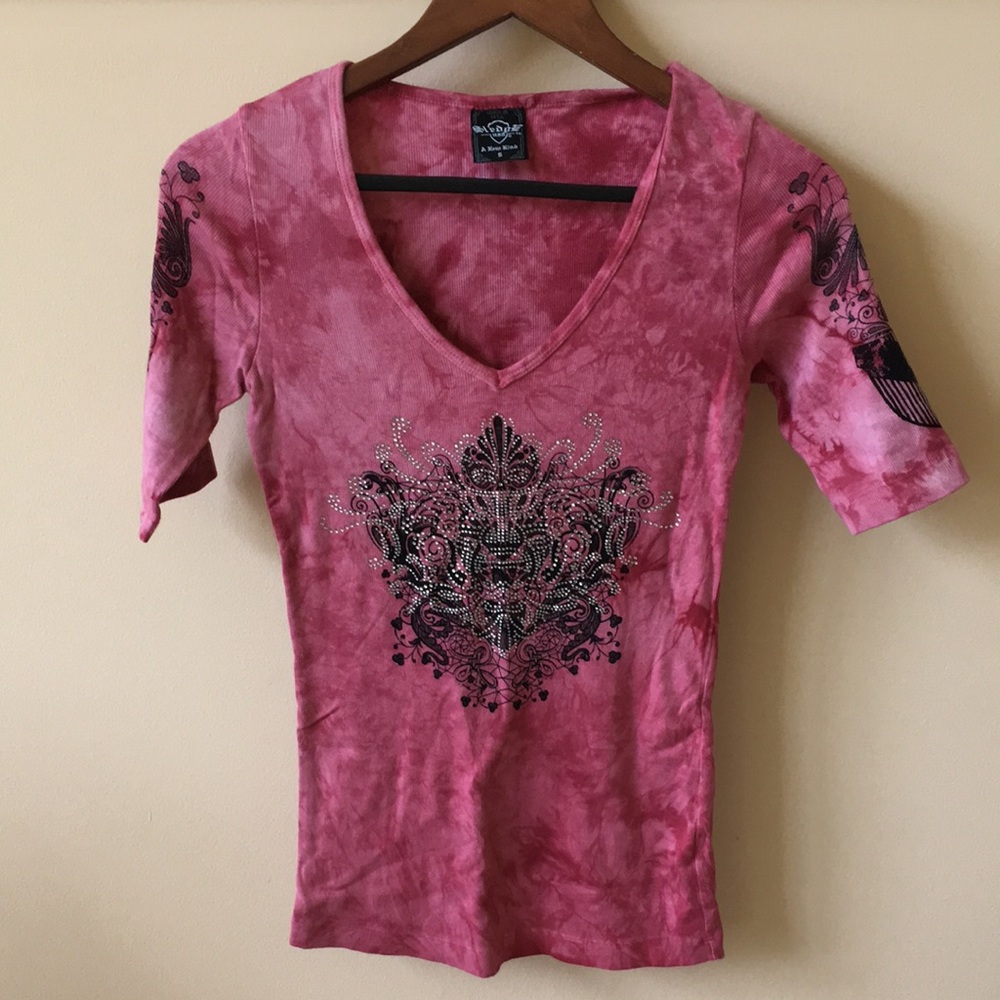 NWOT Pink V-Neck Embellished Women's Top